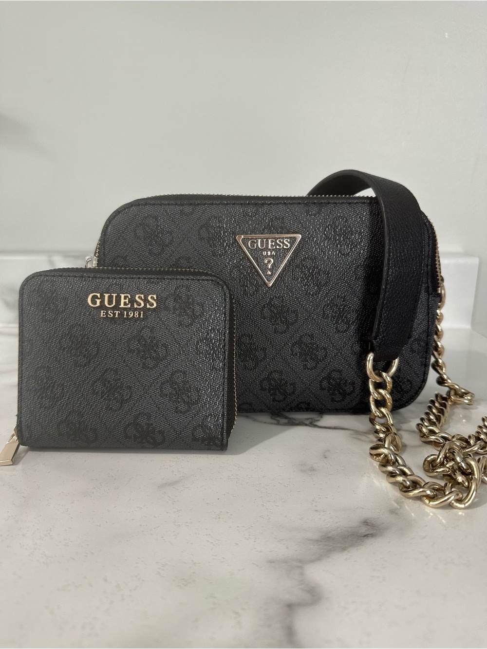 GUESS Black Logo Crossbody Bag with Matching Wallet
